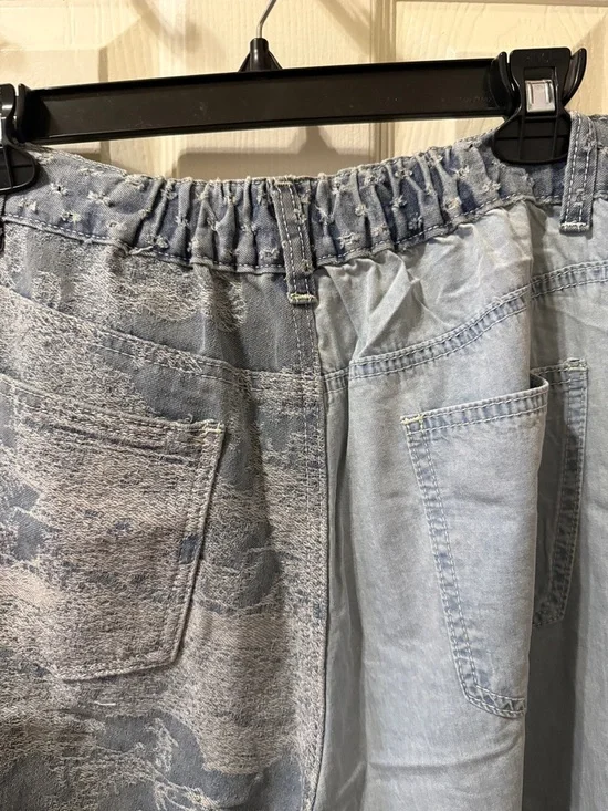 POL Patchwork Flare Boho Pants in Light Blue and Cream - Picture 9 of 10